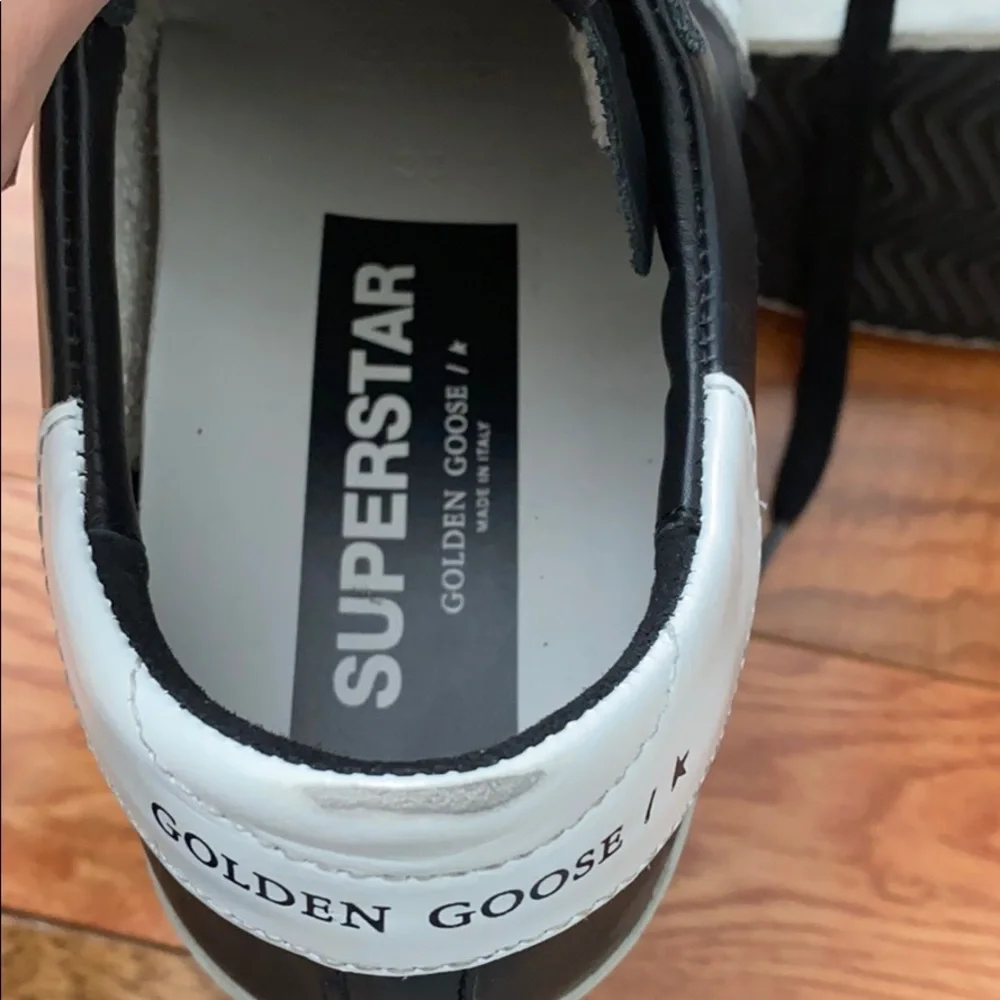 Golden Goose Black Leather Superstar Sneakers with White Star - Picture 8 of 15